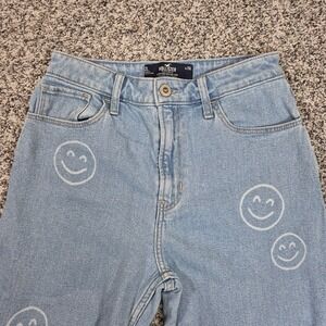 Hollister Jeans Juniors Ultra High‎ Rise Dad Wide Leg Smiley Face Denim 26L/2L